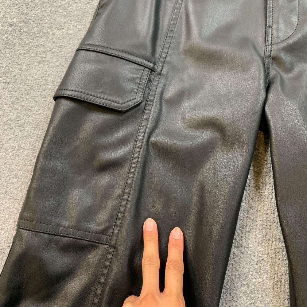 Hudson Pants Womens 26 Black Heidi High Rise Wide Faux Leather Cargo Pockets - Picture 3 of 13